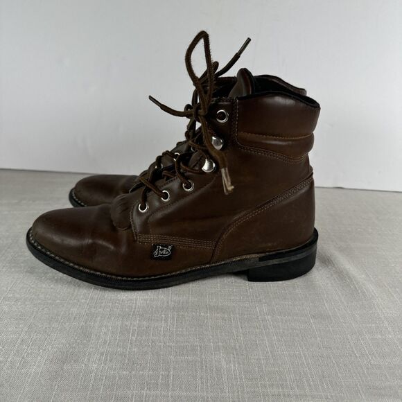 VTG Justin Basics Brown Kiltie Distressed Chore Work Boots Women’s Sz 7.5B - Picture 4 of 16